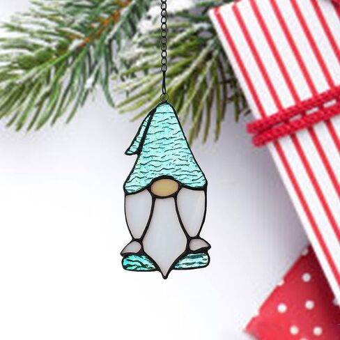 BOXCASA سانتا لوحة نافذة زجاجية ملونة معلقة، ديكور سانتا، زخرفة عيد الميلاد، 4.2 × 7.8 بوصة in Kuwait