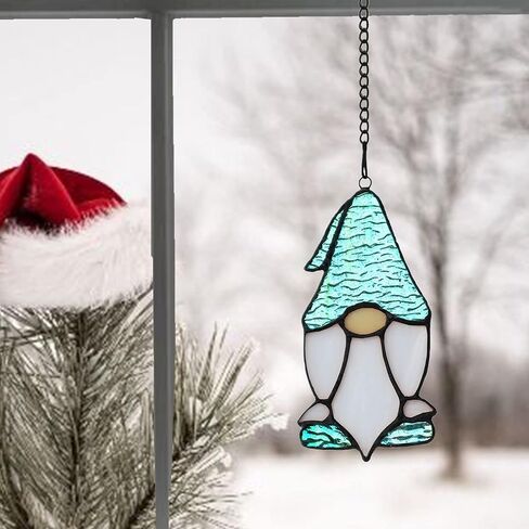 BOXCASA سانتا لوحة نافذة زجاجية ملونة معلقة، ديكور سانتا، زخرفة عيد الميلاد، 4.2 × 7.8 بوصة in Kuwait
