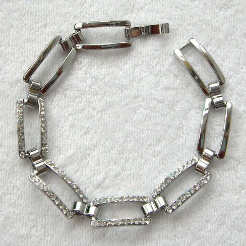 Navachi 18k White Gold Plated Micro Inlay White Zircon Square Shape Az3201 Bracelet Bangle 7.1" in Saudi Arabia