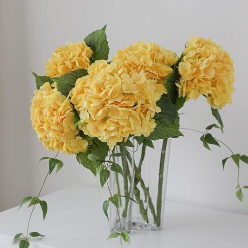 Artificial Hydrangea, 21 inch Natural Realistic Latex Flowers for Home Decor, Party Floral Arrangements, Wedding Bouquets and centerpieces (3pc) (Yellow) in Saudi Arabia