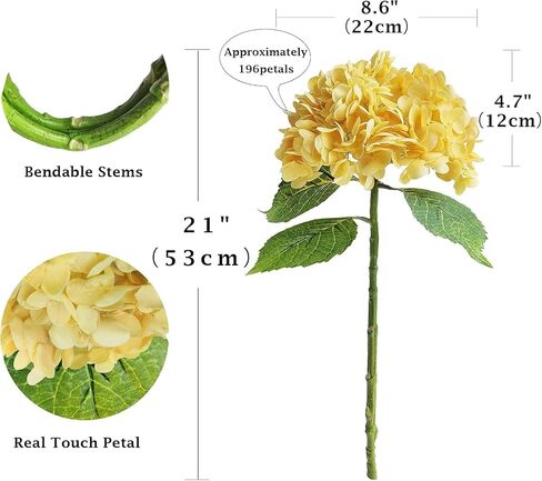 Artificial Hydrangea, 21 inch Natural Realistic Latex Flowers for Home Decor, Party Floral Arrangements, Wedding Bouquets and centerpieces (3pc) (Yellow) in Saudi Arabia