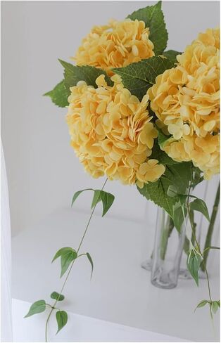 Artificial Hydrangea, 21 inch Natural Realistic Latex Flowers for Home Decor, Party Floral Arrangements, Wedding Bouquets and centerpieces (3pc) (Yellow) in Saudi Arabia