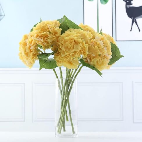 Artificial Hydrangea, 21 inch Natural Realistic Latex Flowers for Home Decor, Party Floral Arrangements, Wedding Bouquets and centerpieces (3pc) (Yellow) in Saudi Arabia