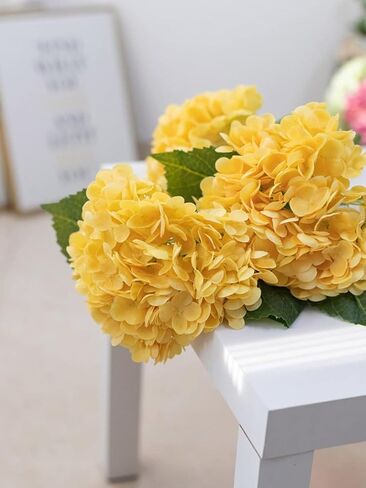 Artificial Hydrangea, 21 inch Natural Realistic Latex Flowers for Home Decor, Party Floral Arrangements, Wedding Bouquets and centerpieces (3pc) (Yellow) in Saudi Arabia