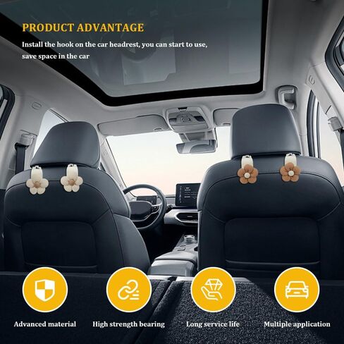 4PCS Car Hooks for Purses and Bags, Flower Car Headrest Hook, Car Purse Hook Hanger, Car Accessories Multipurpose Back Seat Hanger Storage Organize Universal for Most Cars (4PCS-White Flower) in Kuwait