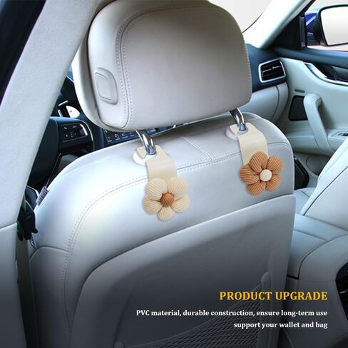4PCS Car Hooks for Purses and Bags, Flower Car Headrest Hook, Car Purse Hook Hanger, Car Accessories Multipurpose Back Seat Hanger Storage Organize Universal for Most Cars (4PCS-White Flower) in Kuwait