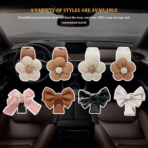 4PCS Car Hooks for Purses and Bags, Flower Car Headrest Hook, Car Purse Hook Hanger, Car Accessories Multipurpose Back Seat Hanger Storage Organize Universal for Most Cars (4PCS-White Flower) in Kuwait