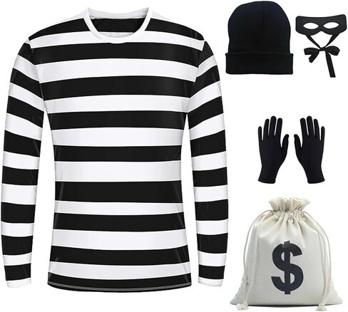 Adult Men's Robber Costume, Bank Robber Costume Thief Accessories for Halloween Costume in Kuwait
