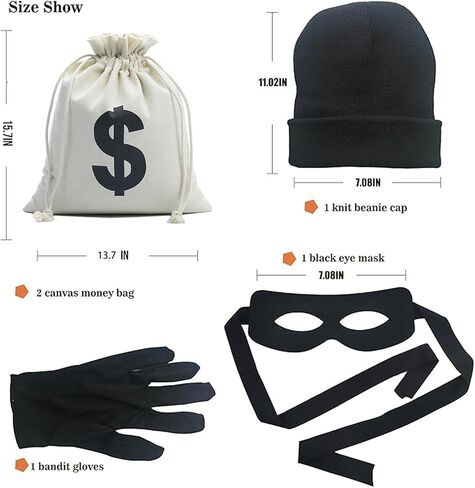 Adult Men's Robber Costume, Bank Robber Costume Thief Accessories for Halloween Costume in Kuwait