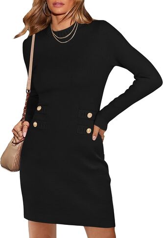 ANRABESS Women Long Sleeve Casual Buttons Knit Bodycon Short Sweater Dress 2024 Fall in Saudi Arabia