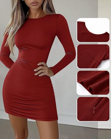 2 Pack Women's Club Long Sleeve Mini Dresses Boat Neck Slim Fit Bodycon Dresses Casual Short Party Dresses Fall 2024 in Kuwait