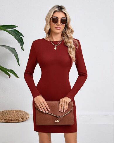 2 Pack Women's Club Long Sleeve Mini Dresses Boat Neck Slim Fit Bodycon Dresses Casual Short Party Dresses Fall 2024 in Kuwait