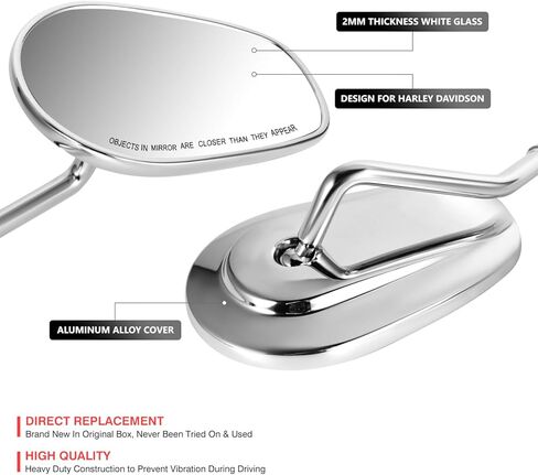 DNA MOTORING Pair of Motorcycle Side View Mirror, Chrome, Universal 5/16-10 (8MM) Bolt, Compatible with BMW Honda Suzuki Yamaha Kawasaki Most Motorcycle Cruiser Scooter, Oval Style, MP-MR-M002-CH in Saudi Arabia