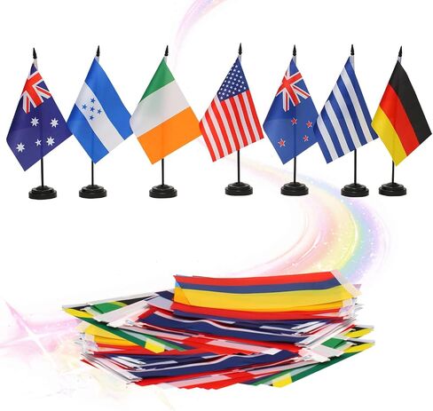 50 Countries Desk Flags,International Country Office Table Flag With Stand Base,World Countries On Every Continent Flag ,World Cup Sports Events International Festival,Solid Black Rod With 3 Hole in Saudi Arabia