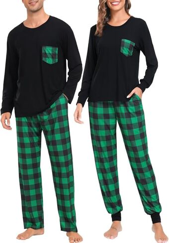 LecGee Matching Family Pajama Set Christmas Couple Plaid Sleepwear Xmas Long Sleeve Lounge Set Men&Women Button Down Pjs Set in Kuwait
