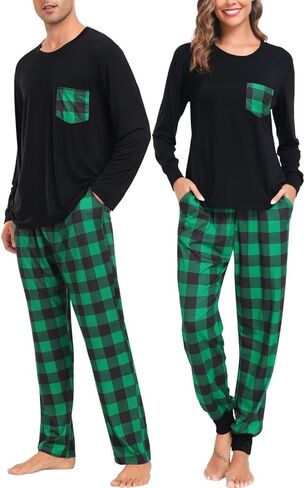 LecGee Matching Family Pajama Set Christmas Couple Plaid Sleepwear Xmas Long Sleeve Lounge Set Men&Women Button Down Pjs Set in Kuwait