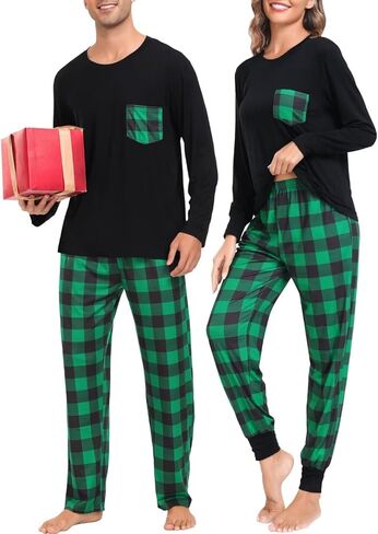 LecGee Matching Family Pajama Set Christmas Couple Plaid Sleepwear Xmas Long Sleeve Lounge Set Men&Women Button Down Pjs Set in Kuwait