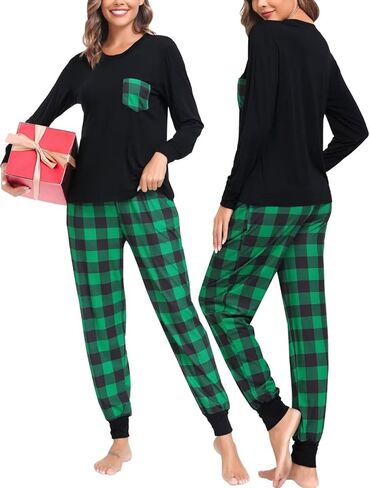 LecGee Matching Family Pajama Set Christmas Couple Plaid Sleepwear Xmas Long Sleeve Lounge Set Men&Women Button Down Pjs Set in Kuwait