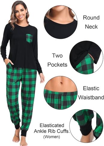 LecGee Matching Family Pajama Set Christmas Couple Plaid Sleepwear Xmas Long Sleeve Lounge Set Men&Women Button Down Pjs Set in Kuwait