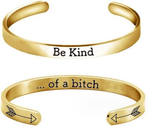 2Pcs Be Kind of a B Bracelets for Women Teen Best Friends Bracelet Stainless Steel Inspirational Bracelet Hidden Message Cuff Bracelet Sister Gift in Kuwait