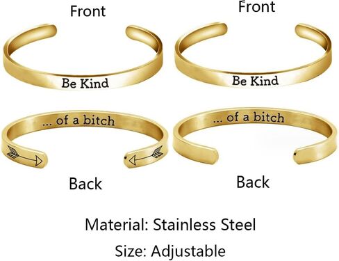 2Pcs Be Kind of a B Bracelets for Women Teen Best Friends Bracelet Stainless Steel Inspirational Bracelet Hidden Message Cuff Bracelet Sister Gift in Kuwait