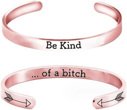 2Pcs Be Kind of a B Bracelets for Women Teen Best Friends Bracelet Stainless Steel Inspirational Bracelet Hidden Message Cuff Bracelet Sister Gift in Kuwait