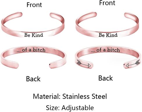 2Pcs Be Kind of a B Bracelets for Women Teen Best Friends Bracelet Stainless Steel Inspirational Bracelet Hidden Message Cuff Bracelet Sister Gift in Kuwait