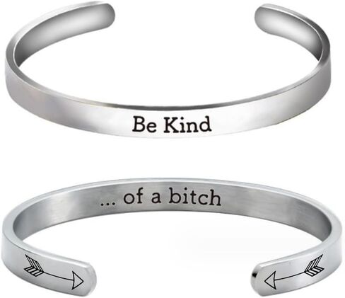 2Pcs Be Kind of a B Bracelets for Women Teen Best Friends Bracelet Stainless Steel Inspirational Bracelet Hidden Message Cuff Bracelet Sister Gift in Kuwait