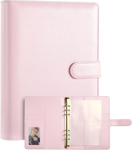 A5 Kpop Photocard Binder, PU Leather refillable Pages, 6 Ring Organizer Binder Cover with 10 Pocket Pages and 1 Set of backboards, Personal Planner with Magnetic Buckle (Pink) in Kuwait