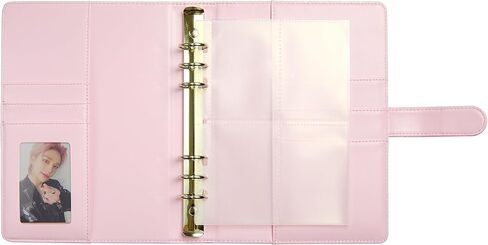 A5 Kpop Photocard Binder, PU Leather refillable Pages, 6 Ring Organizer Binder Cover with 10 Pocket Pages and 1 Set of backboards, Personal Planner with Magnetic Buckle (Pink) in Kuwait