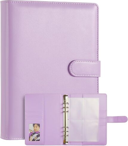 A5 Kpop Photocard Binder, PU Leather refillable Pages, 6 Ring Organizer Binder Cover with 10 Pocket Pages and 1 Set of backboards, Personal Planner with Magnetic Buckle (Pink) in Kuwait