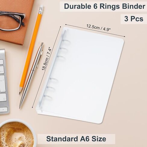 PATIKIL A6 Binder Cover, 3 Pcs PP 6 Ring Loose Leaf Binder Protector Round Ring Binder Cover Refillable Notebook Thickened Frosted Binder for Meeting Notebook Folder, Transparent in Saudi Arabia