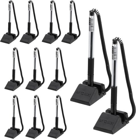 M&G Secure Counter Pens with Chain 0.5mm, 12pcs Adhesive Pen Holder Reception Desk Stand Type Spring Joint Pen for Bank Office Workplace, Black 15.5cm in Saudi Arabia