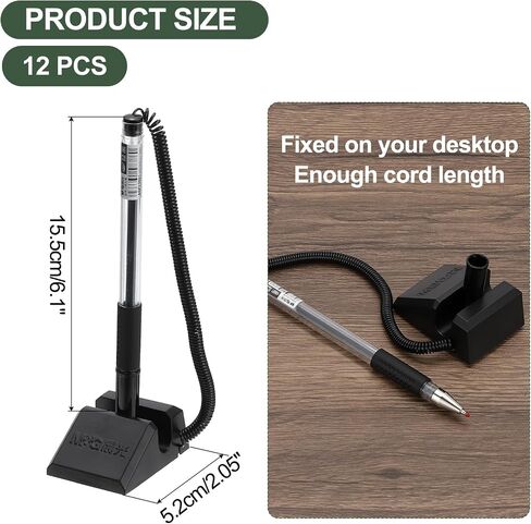 M&G Secure Counter Pens with Chain 0.5mm, 12pcs Adhesive Pen Holder Reception Desk Stand Type Spring Joint Pen for Bank Office Workplace, Black 15.5cm in Saudi Arabia