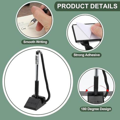 M&G Secure Counter Pens with Chain 0.5mm, 12pcs Adhesive Pen Holder Reception Desk Stand Type Spring Joint Pen for Bank Office Workplace, Black 15.5cm in Saudi Arabia