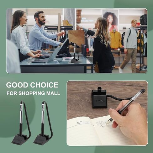 M&G Secure Counter Pens with Chain 0.5mm, 12pcs Adhesive Pen Holder Reception Desk Stand Type Spring Joint Pen for Bank Office Workplace, Black 15.5cm in Saudi Arabia
