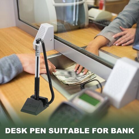 M&G Secure Counter Pens with Chain 0.5mm, 12pcs Adhesive Pen Holder Reception Desk Stand Type Spring Joint Pen for Bank Office Workplace, Black 15.5cm in Saudi Arabia
