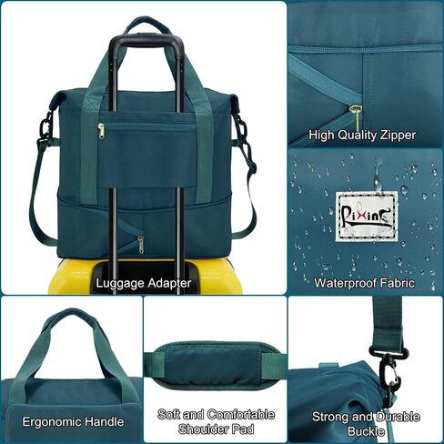 Foldable Travel Bag Expandable Travel Duffel Bag, Weekender Overnight Carry On Bag for Women with Detachable Shoulder Strap, Wet Compartment & Water Bottle Pockets (Peacock Blue) in Kuwait