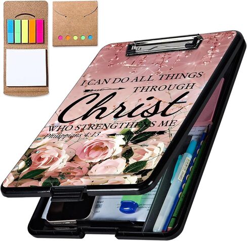 Clipboard with Storage Featuring Christian Flowers Top-Bottom Flip Open Design Comprehensive Storage Solution for Office Essentials – Ideal for Nursing and Professional Use, 9.5x14.2 in in Saudi Arabia