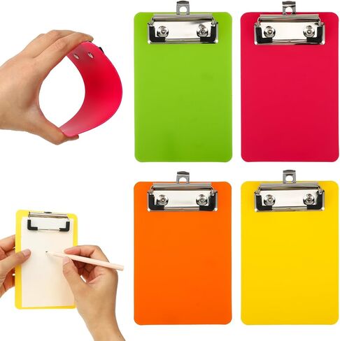 4 Pack Plastic Mini Clipboards, 4x6 Inch Small Clipboards Colorful Clipboard Notepads Clipboard with Low Profile Clip Letter Size Pocket Clipboard for Classrooms Offices Restaurants Translucent Colors in Saudi Arabia