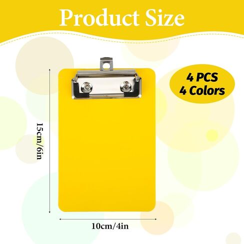 4 Pack Plastic Mini Clipboards, 4x6 Inch Small Clipboards Colorful Clipboard Notepads Clipboard with Low Profile Clip Letter Size Pocket Clipboard for Classrooms Offices Restaurants Translucent Colors in Saudi Arabia