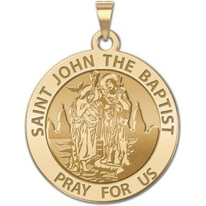 PicturesOnGold.com Saint John The Baptist Religious Medal - 2/3 Inch Size of Dime, Solid 14K Yellow Gold