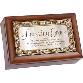 Cottage Garden Amazing Grace Eternal Glory Wood Finish Petite Jeweled Music Box Plays Amazing Grace