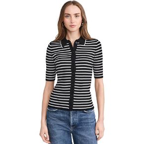 Madewell Women's Stripe Antonia Snowy Short Sleeve Polo Tee