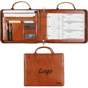 3 Ring Check Binder, Business Checkbook Holder Zippered Leather 3 Ring Binder, 3 Ring Check Book Binder for Business Checks, 3 on a Page, Fit 3 & 9 Holes Check - Dark Kahki