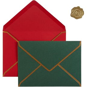 50 Pieces Christmas Envelopes with Gold Border, 4.25 x 6.25 Inches Envelopes with Gold Stickers for Greeting Cards and Invitation (Christmas Green Red) (A4-4x6)