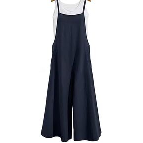 Casual Loose Women's Sleeveless Solid Color Jumpsuit, Wide Leg Pants, S-XL