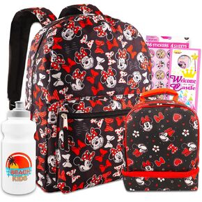 Disney Minnie Mouse Backpack and Lunch Box Set For Kids - Bundle with 16" Minnie Red Bow Backpack, Classic Minnie Lunch Bag, Stickers, & More | Minnie Mouse Backpack for School