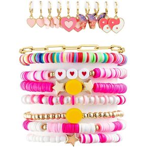 Preppy Bracelets Earrings Set Colorful Beaded Clay Bracelets Stackable Preppy Bracelet Jewelry Cute Y2K Jewelry