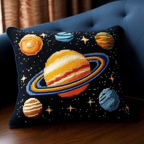 Planet Night Space Latch Hook Pillow Kit for Adults Throw Pillow Cover with Printed Canvas Hook Crochet Yarn Needle Craft Easy Handmade Cushion for Home Sofa Decoration 43x43cm(6)